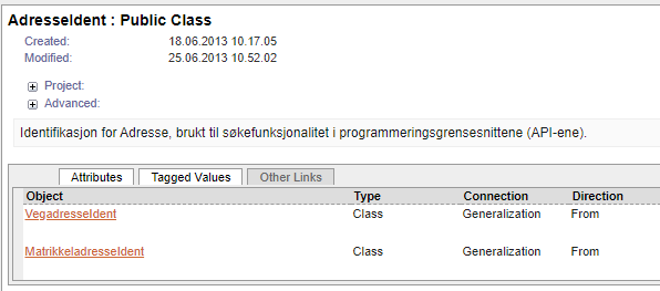 Bilde som viser modell for AdresseIdent