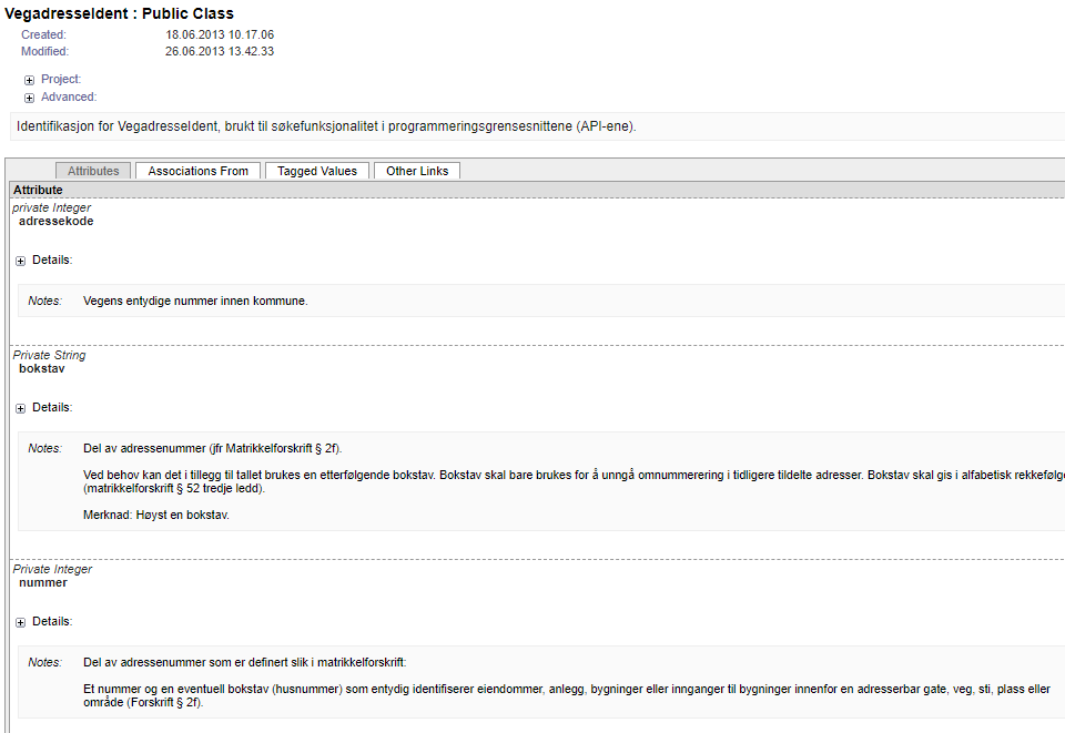 Bilde som viser modell for AdresseIdent